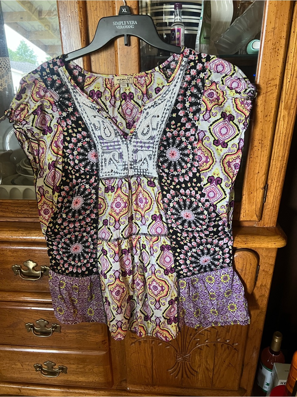 ONE WORLD Floral Patchwork Boho Tunic - Purple, Black, Cream